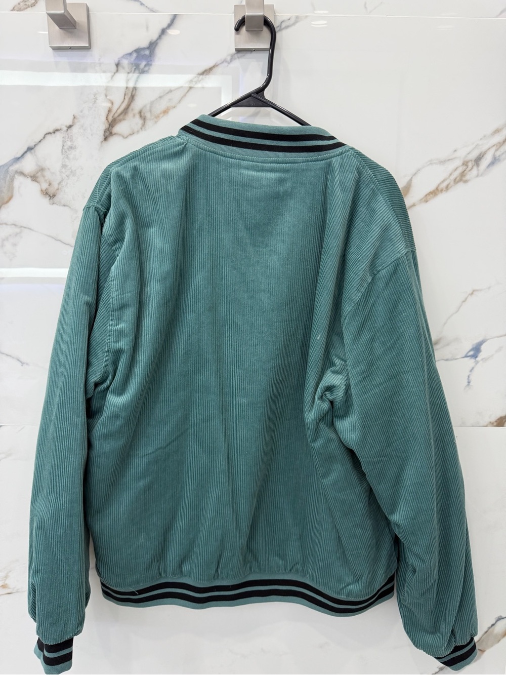 Forever 21 Teal Corduroy Bomber Jacket with Striped Trim - Picture 2 of 5